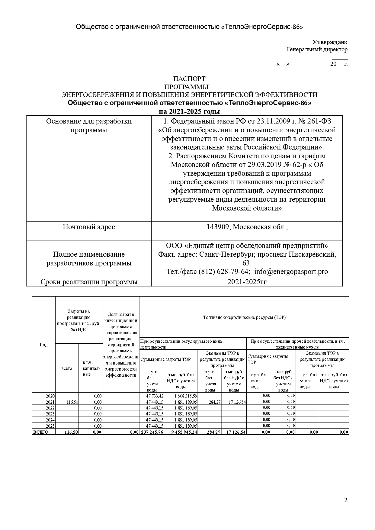 На какой срок разрабатывается программа по энергосбережению