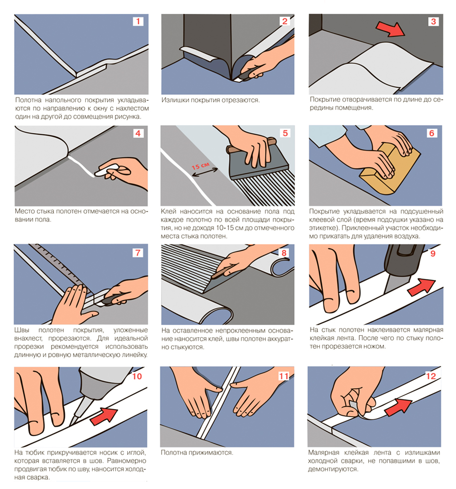 Как правильно клеить линолеум?